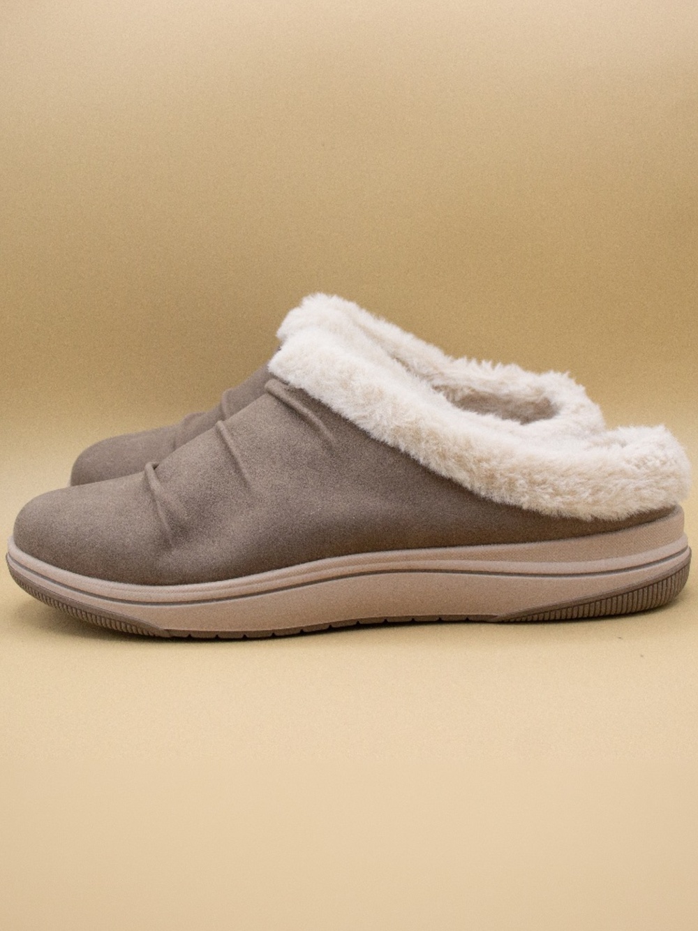 Clarks Cloudsteppers Faux Fur Clogs - Breeze Willow Dark Taupe Women's Size 9